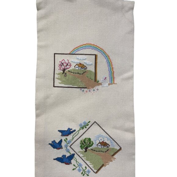 Handmade Cross-Stitch Wall Hanging Four Seasons Design 1984 Signed Needlework - Picture 4 of 8